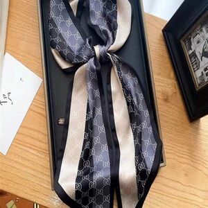 Elegant Navy and Cream Silk Scarf